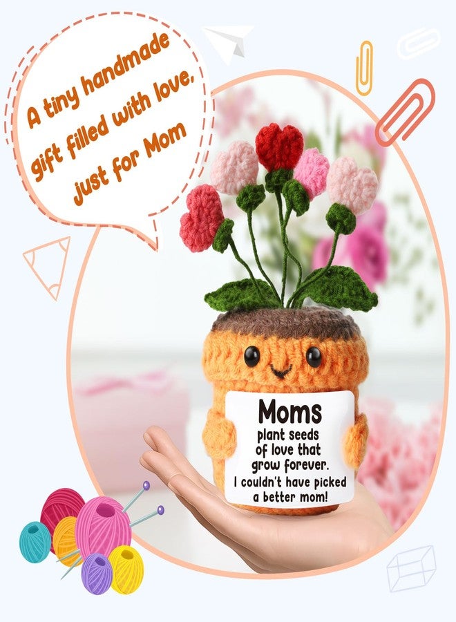 MAMAGIFTREE هدايا عيد ميلاد مميزة لأمكِ الحبيبة - وعاء زهور على شكل قلب مصنوع بالكروشيه مع بطاقة رسالة، ديكور عيد الميلاد للأمهات من الابنة أو الابن، أفكار لعيد الأم للأم وزوجة الأب. - Image 3